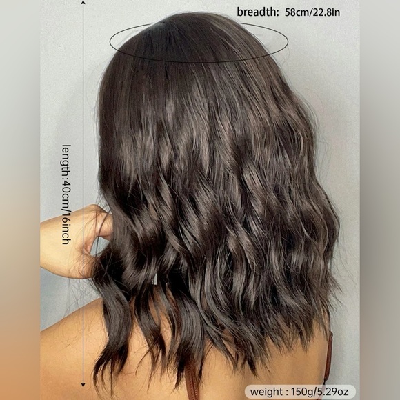 Shoulder length Wig Brunette Bangs brown hair - Picture 3 of 7